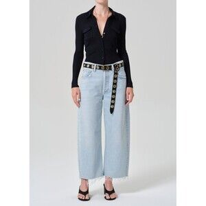Citizens of Humanity Ayla Raw Hem Crop Distressed Jeans Light Wash Blue Size 29